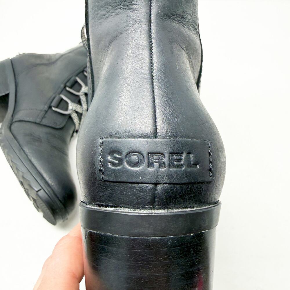 Sorel Black Leather Cate Lace Up Booties Women's Size 10 EUC - Picture 7 of 9